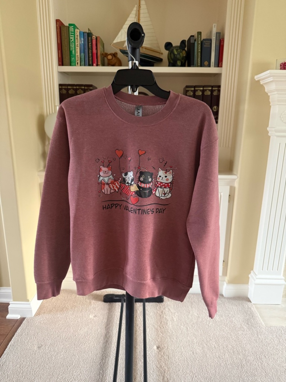 Meowentine" cat-themed Valentine's Day pullover top